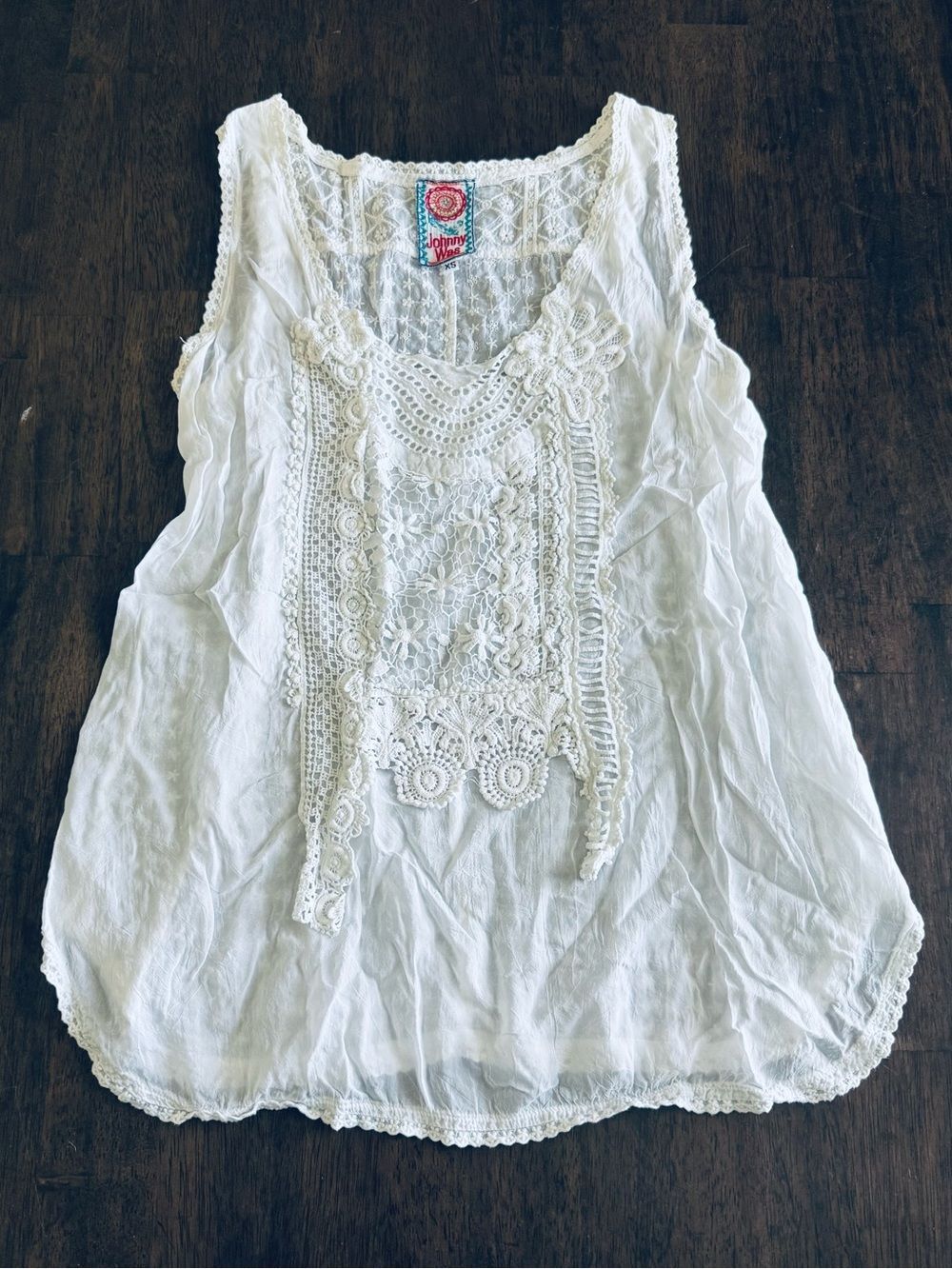 Johnny Was White Sheer Boho Flowy Summer Lace Swim Cover-Up Tank Top XS
